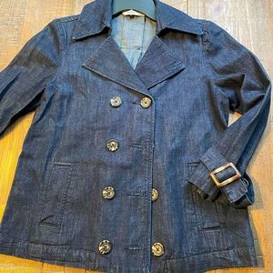 Old Navy Denim Double Breasted Jacket w/pockets & Tortoise Buttons/Buckles